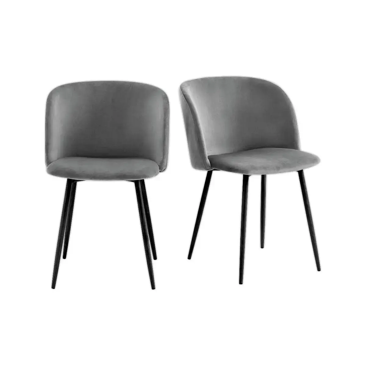2 Must fauteuils met zwarte voeten en grijze zitting, gemonteerd