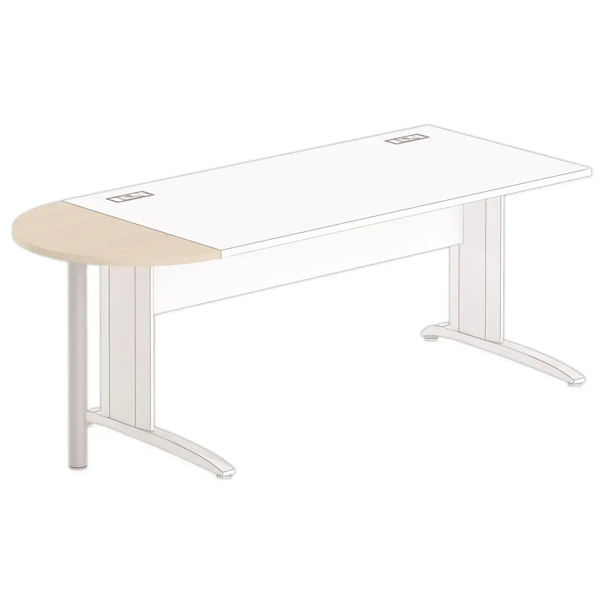 1/2 maan bureau rechthoekig acacia licht/alu 