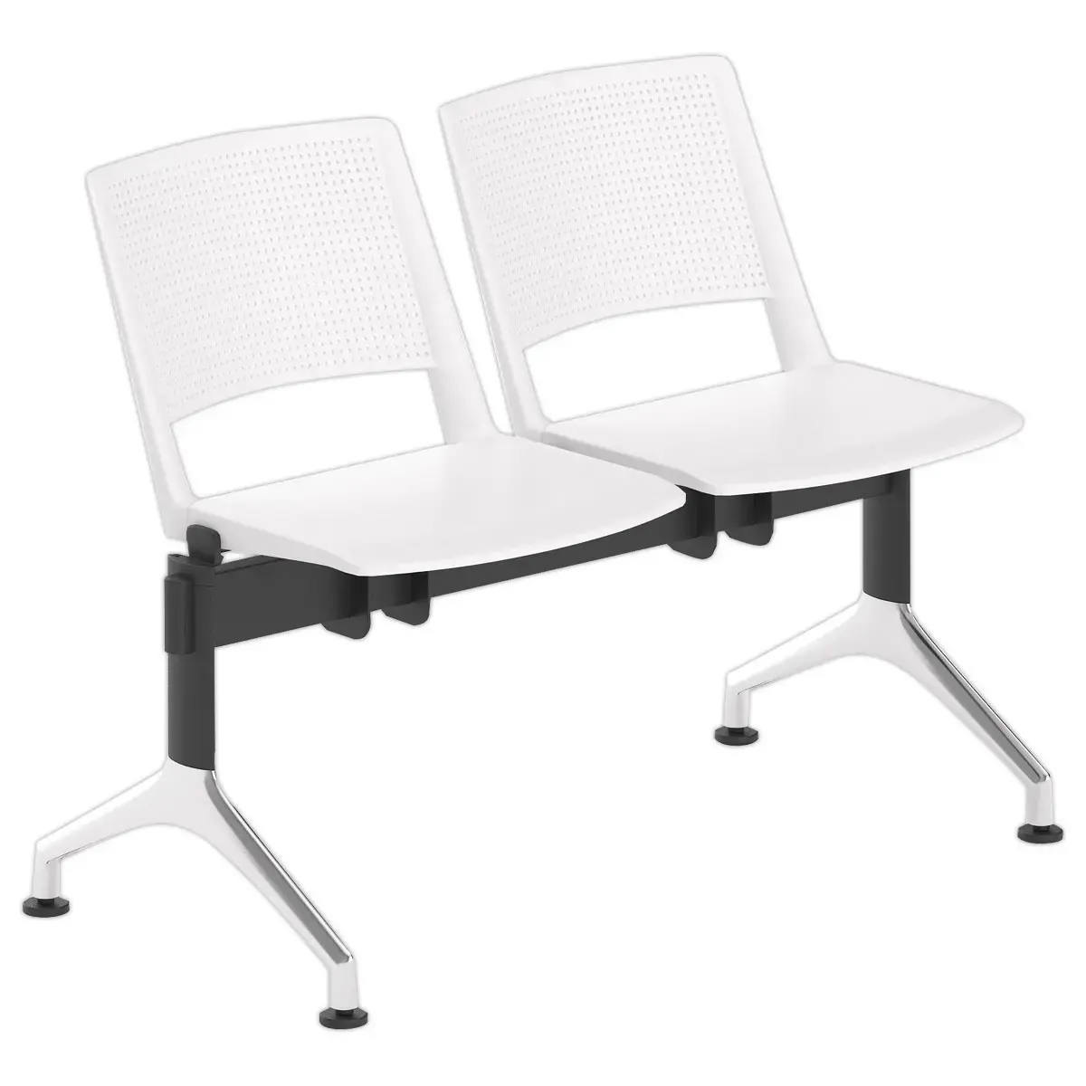 Balk 2 plaatsen witte stoelen TOM zwarte structuur aluminium poten zonder accessoires. 