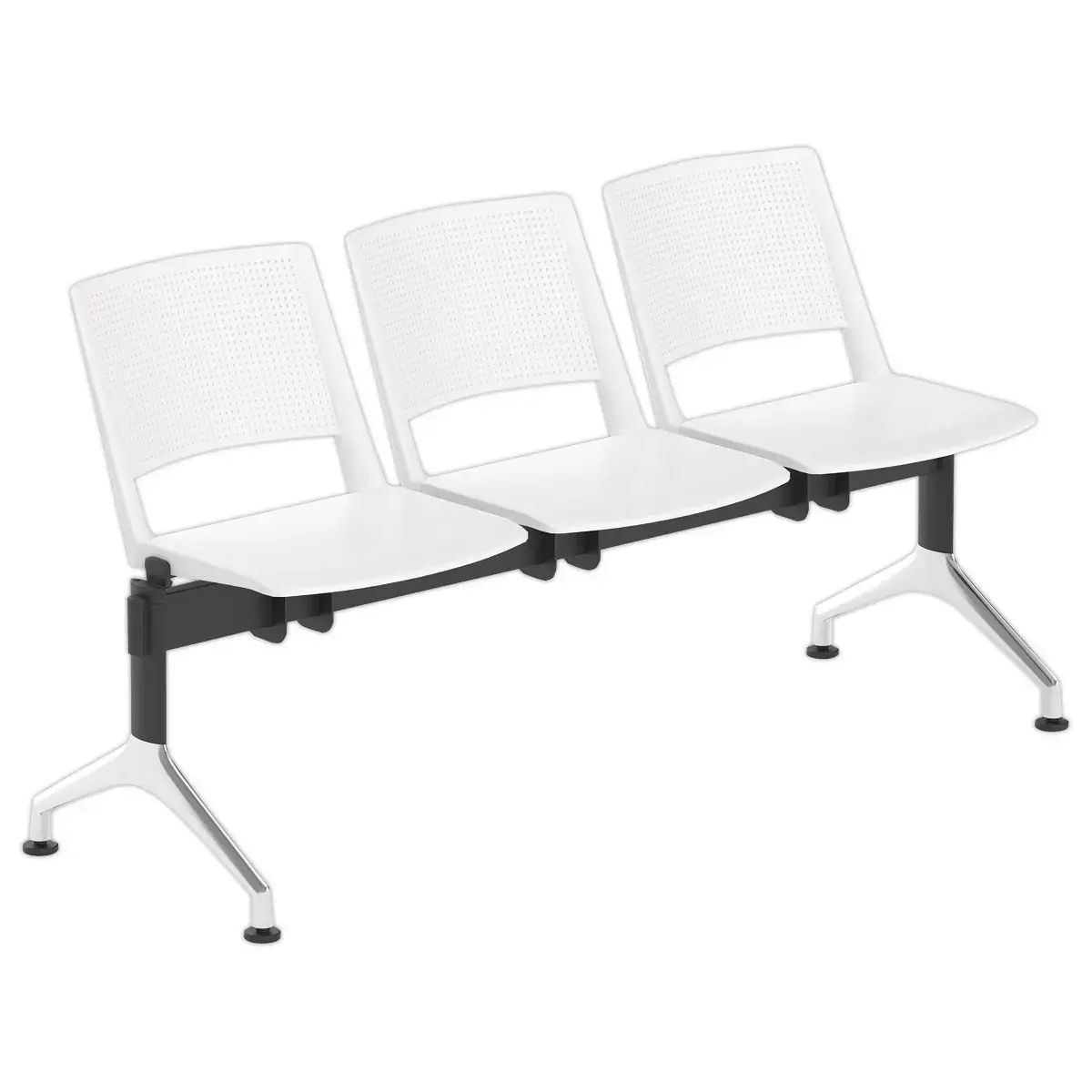 Balk 3 plaatsen witte stoelen TOM zwarte structuur aluminium poten zonder acc. 