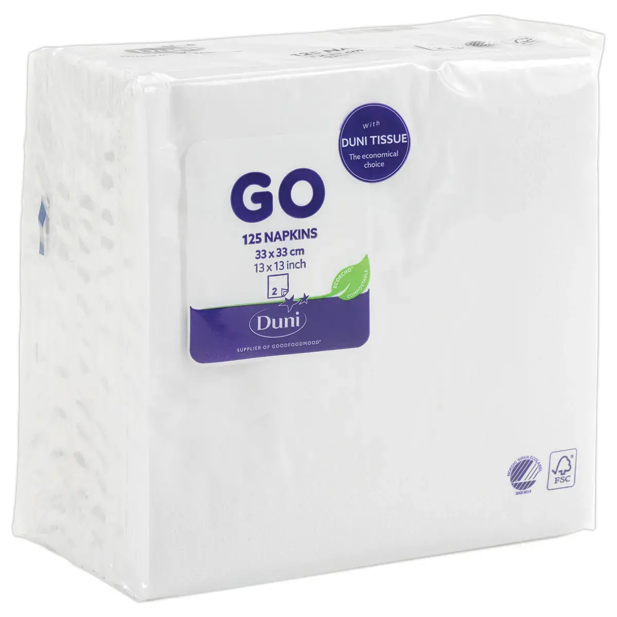 125 Servetten dubbele laag - 33 x 33 cm - Wit - DUNI