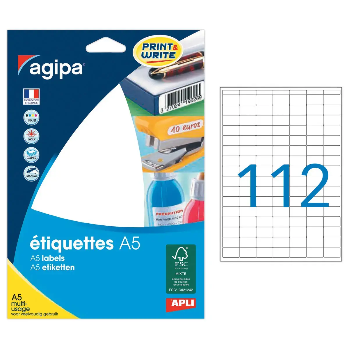 16  Multifunctionele etikettenbladen 12x18,3 mm, wit - 1792 etiketten 