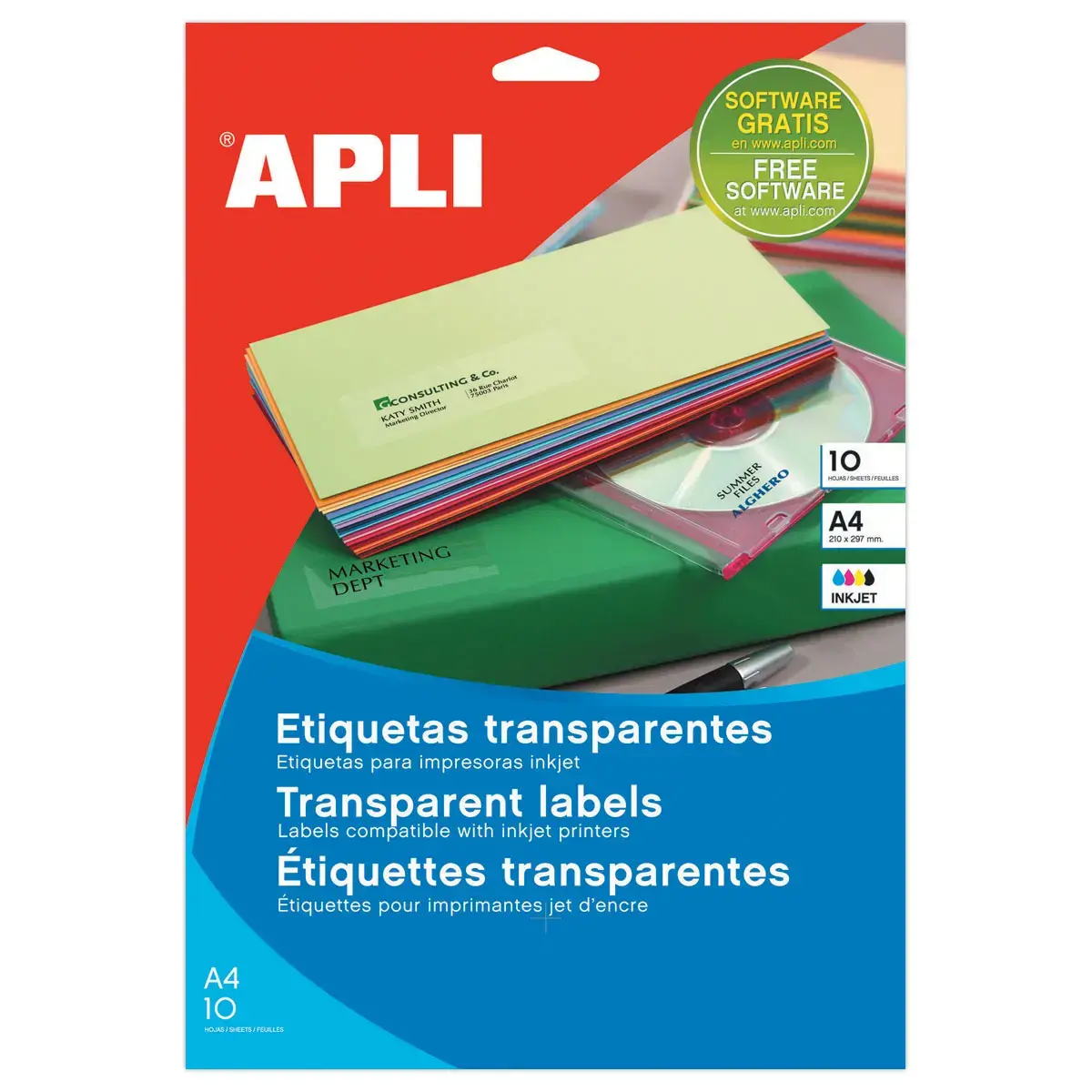 10  Transparante etiketten vellen 63,5x38,1 mm 210 st/kist 