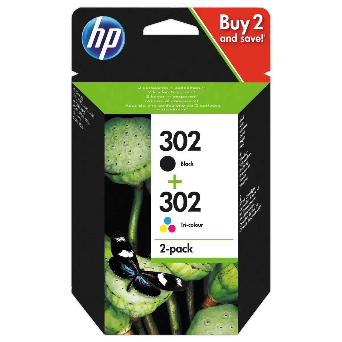 2  Inkjetcartridge HP 302 zwart en  3 kleuren X4D37AE 
