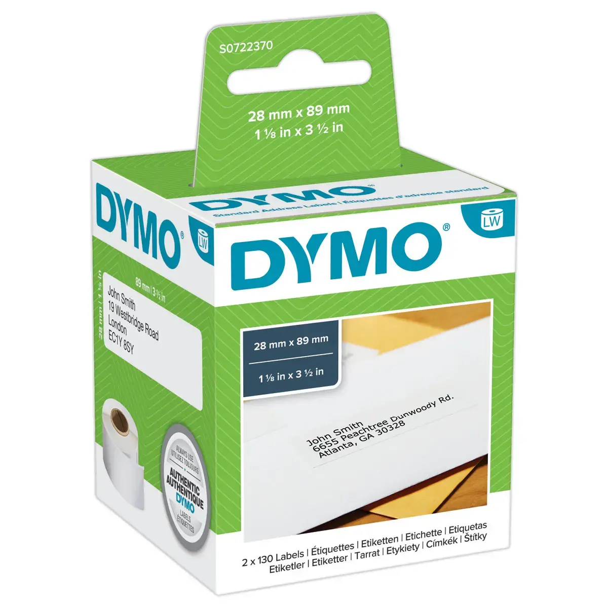 24 Rolletjes van 130 witte labels 28x89mm voor DYMO Label Writer