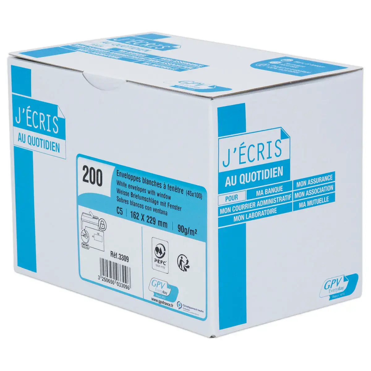 200 Doos van 200 witte enveloppen met venster - 162 x 229 mm - GPV EVERY DAY