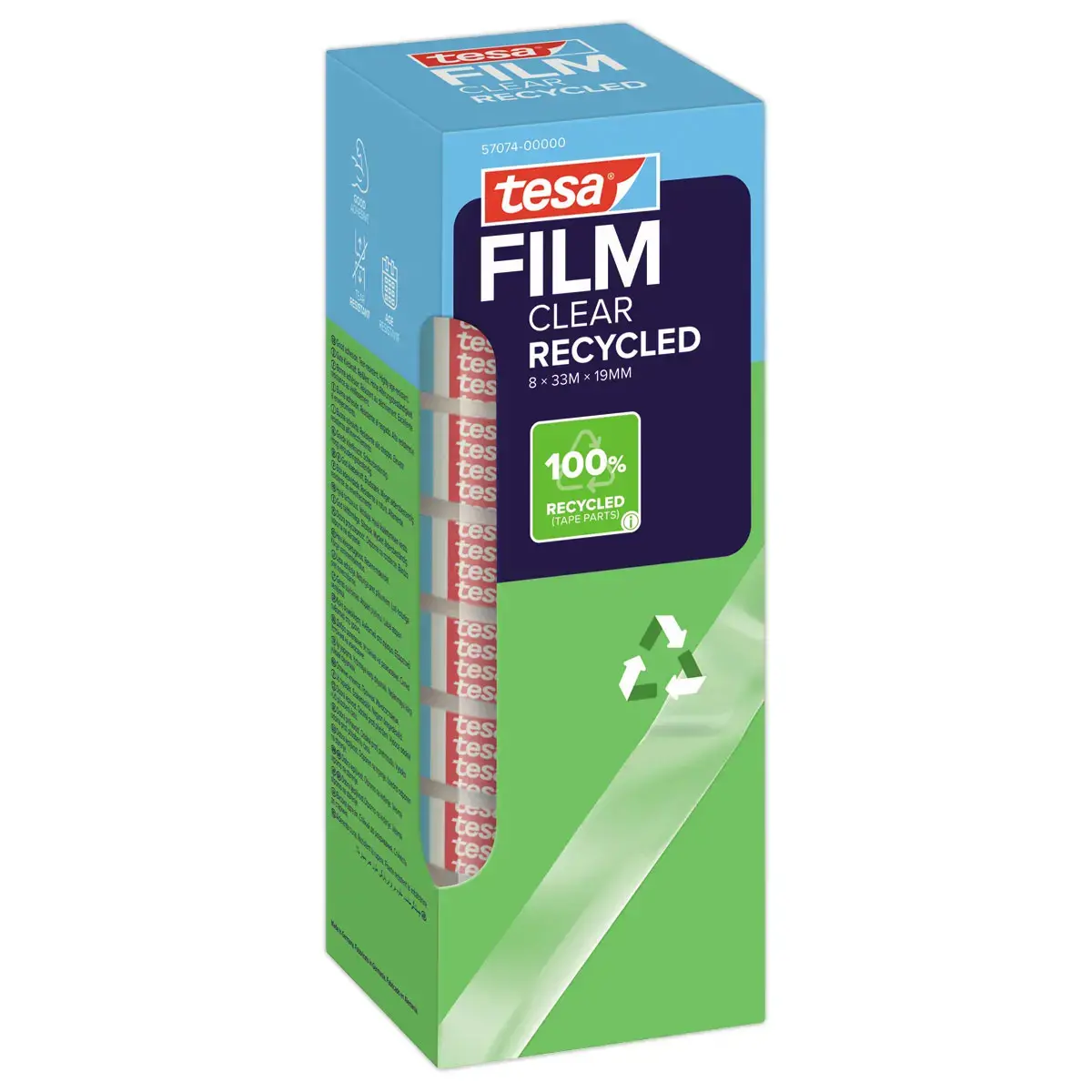 8 transparante TESA Ecologo plakbandrollen - 33 m x 19 mm 