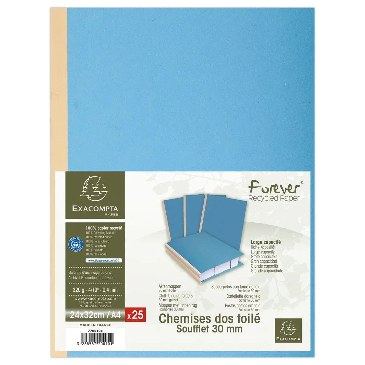 25 Mappen met linnen rug Forever 320g - 24 x 32 cm - Donkerblauw - EXACOMPTA