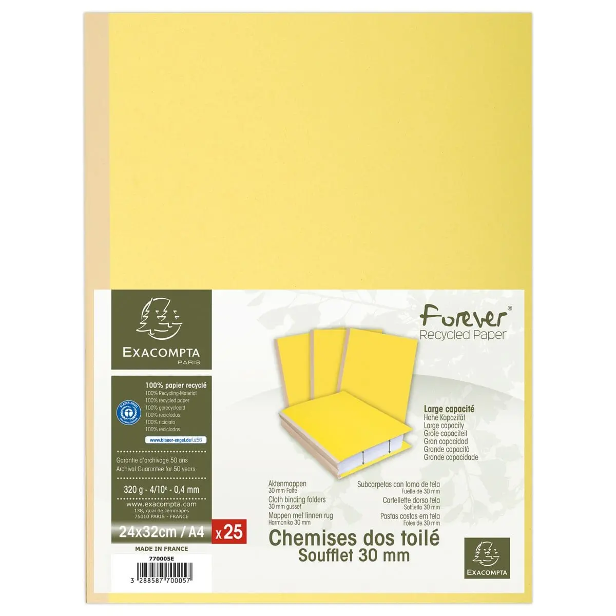 25 Mappen met stoffen rug Forever 320g - 24 x 32 cm - Geel - EXACOMPTA