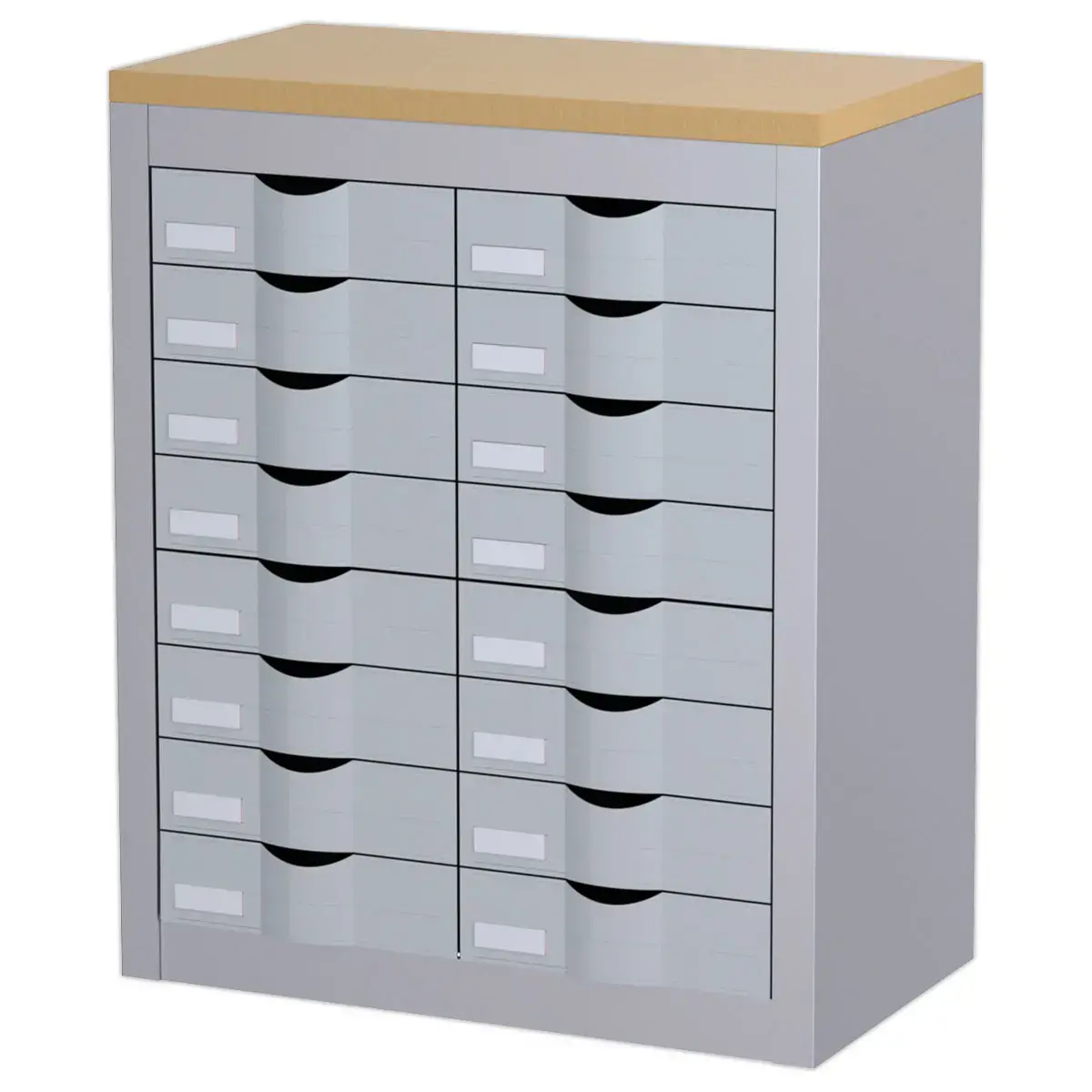 Meubel met 16 lades en 2 kolommen PAPERFLOW van metaal - kleur aluminium