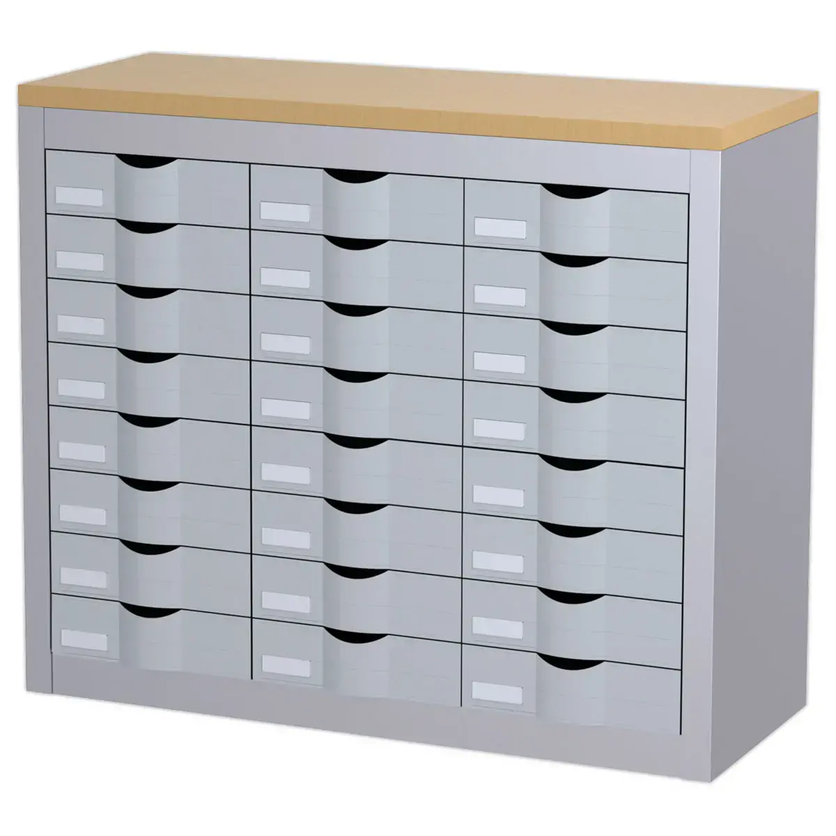 Meubel 24 lades 3 kolommen PAPERFLOW metaal - kleur aluminium