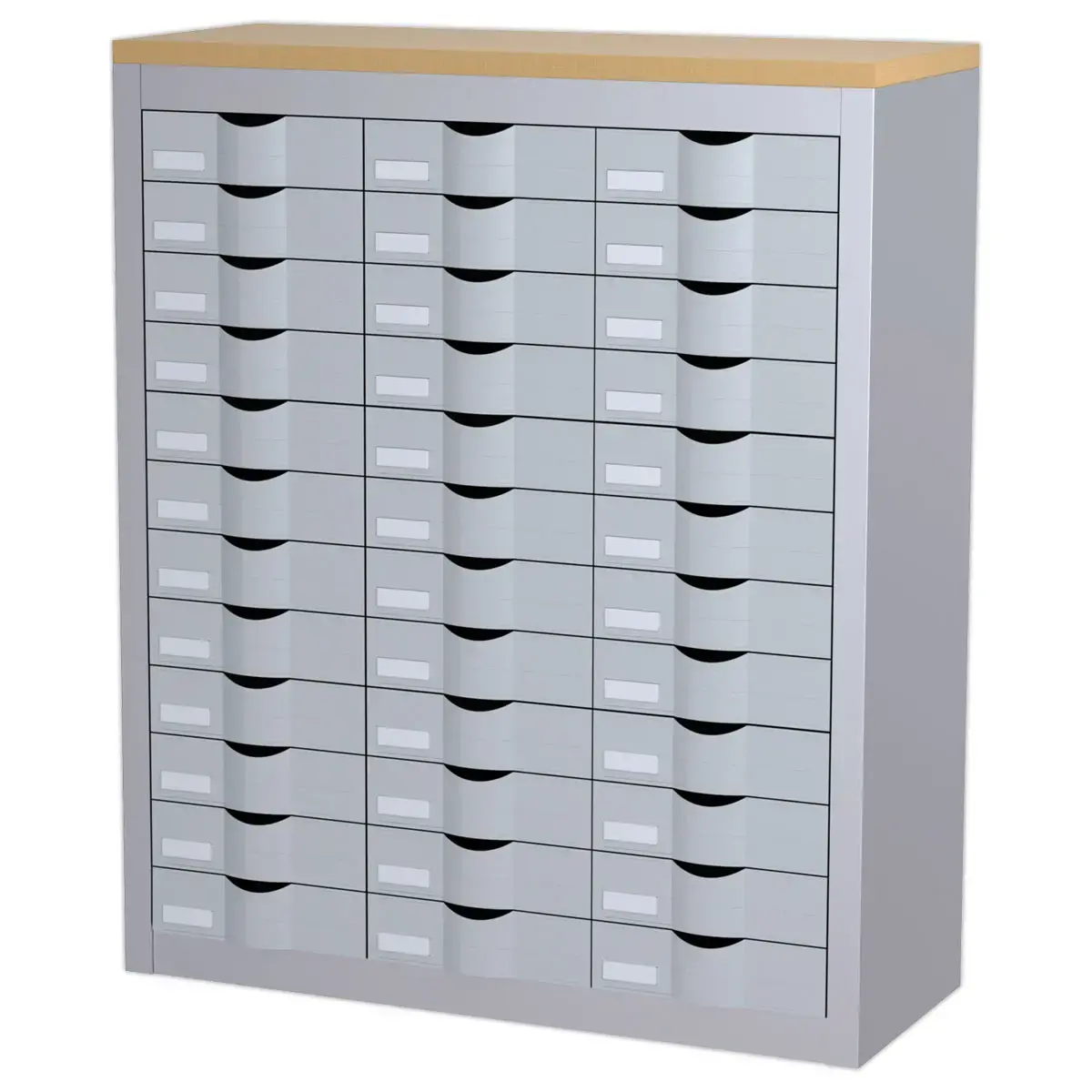 Meubel met 36 lades en 3 kolommen PAPERFLOW van metaal - kleur aluminium