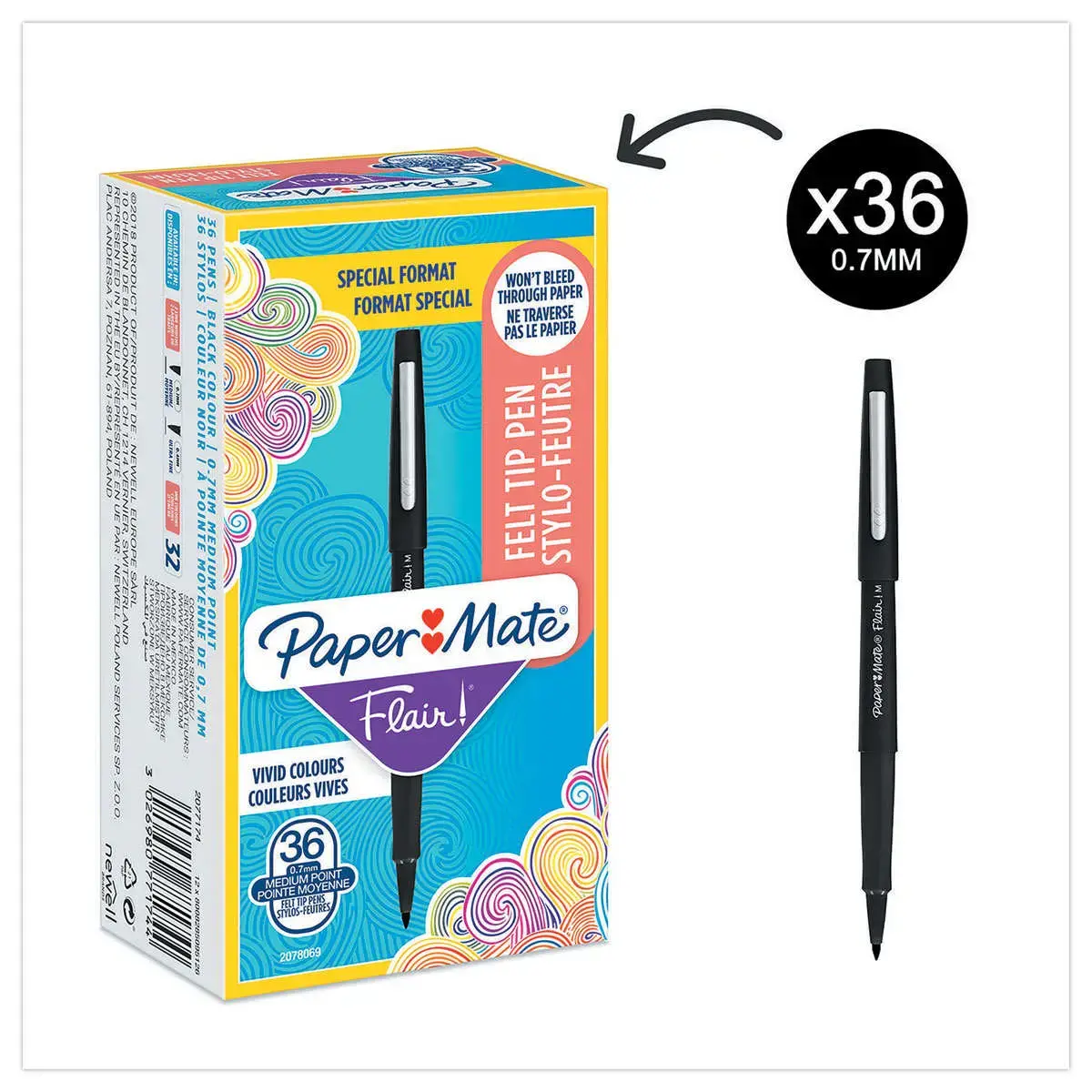 36 Viltstiften Flair Original - zwart - PAPERMATE