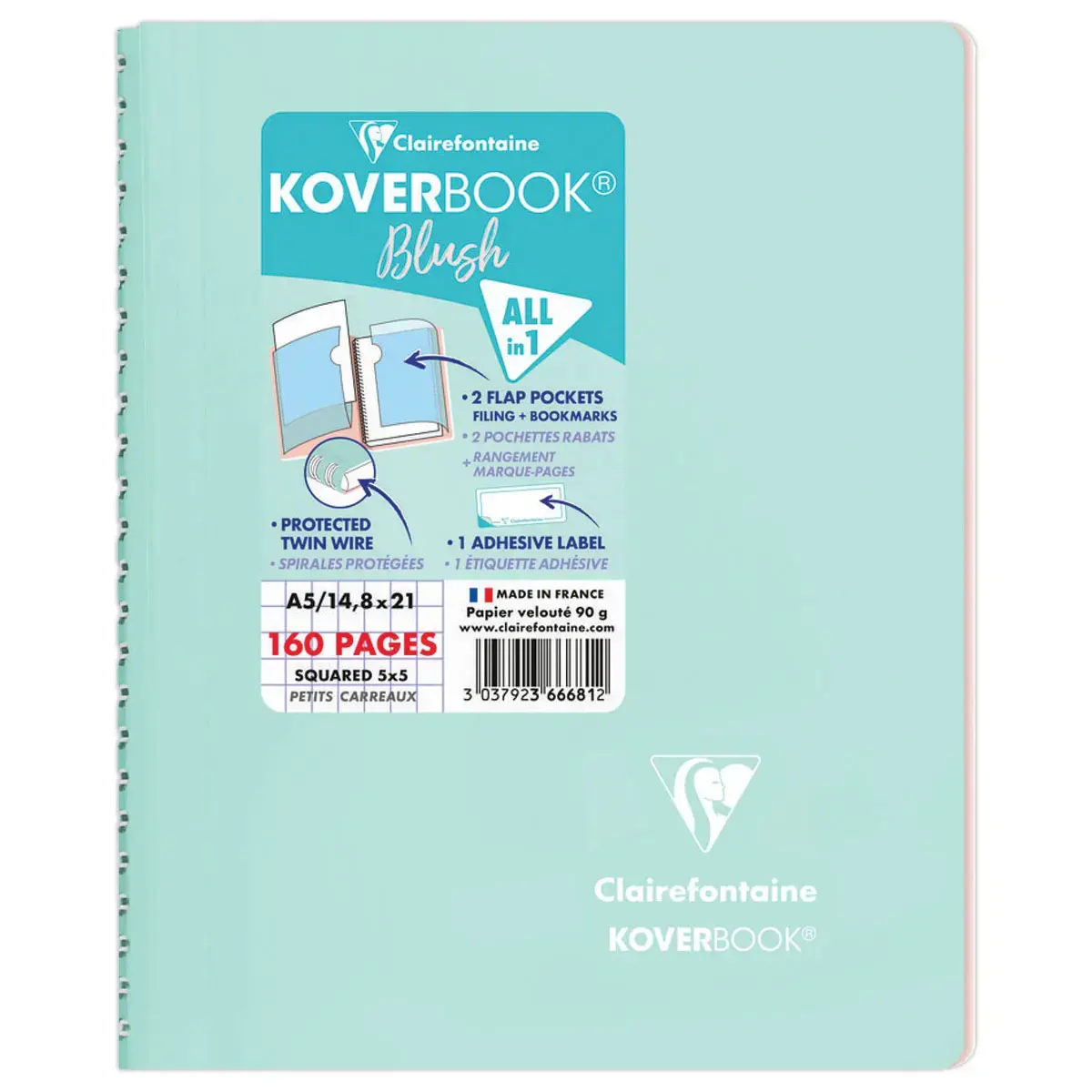 Spiraalschrift KOVERBOOK Blush - A5 160 pagina's - 90g - CLAIREFONTAINE 
