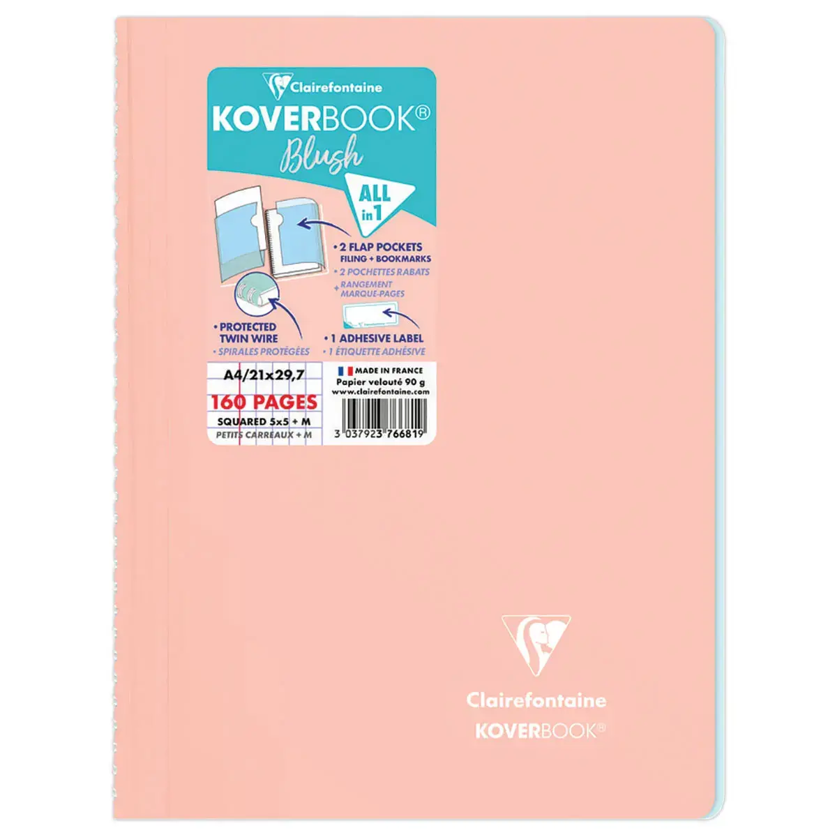 Spiraalnotitieboek KOVERBOOK Blush A4 160 pagina's, 5X5, 90g