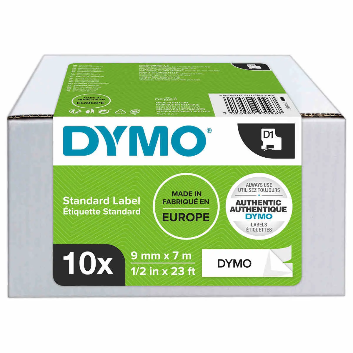 10  Tape voor labelmaker DYMO D1 9 mm wit zwarte afdruk 