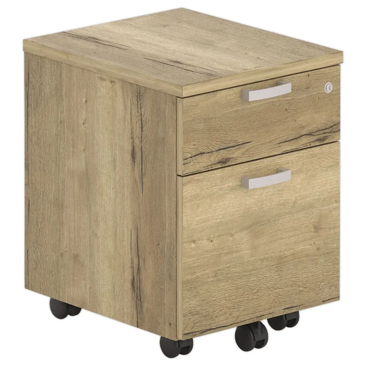 Mobiele melamine kist 2 lades 1 etui Eiken nerf