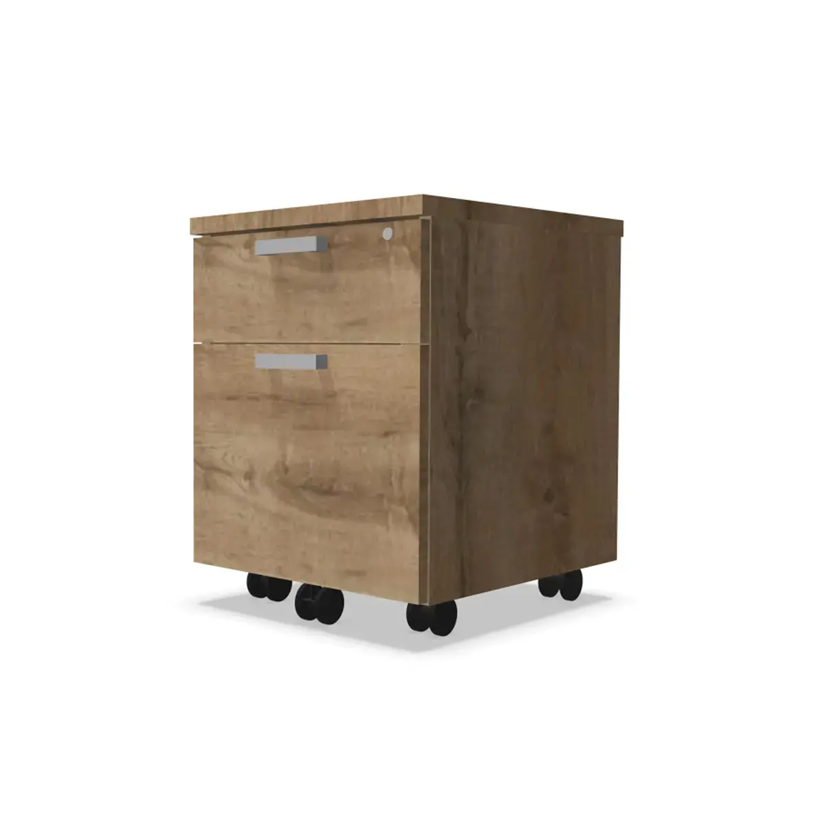 Mobiele melamine box 2 lades 1 etui Eiken fineer gemonteerd