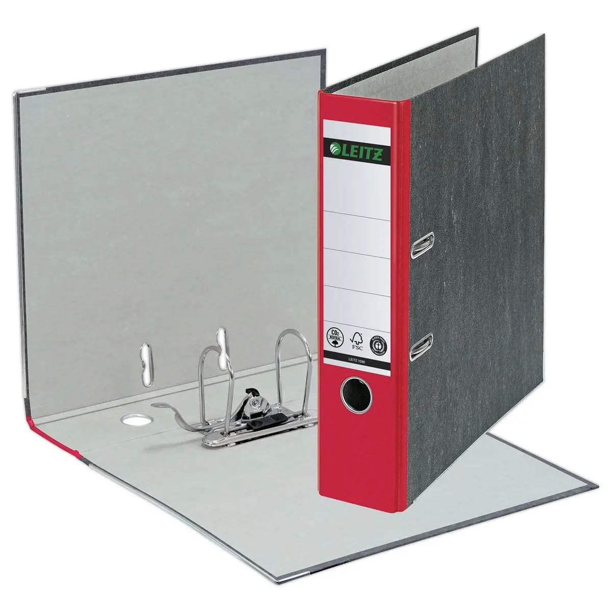 Map met hefboomwerking gemarmerd karton - Rug 8 cm - rood - LEITZ