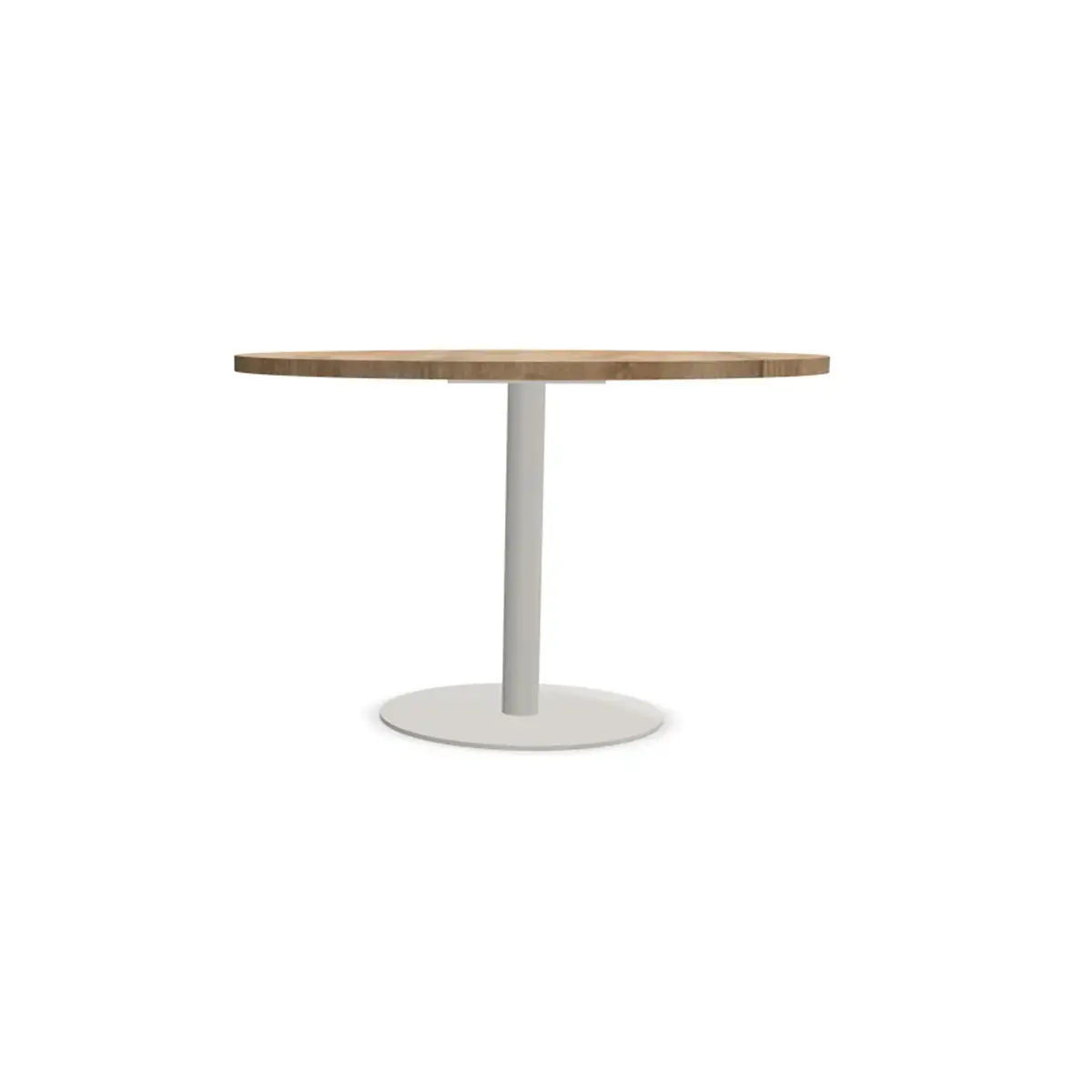 Ronde tafel diam 116 cm blad eiken met nerf voet zilver tulpenvoet 