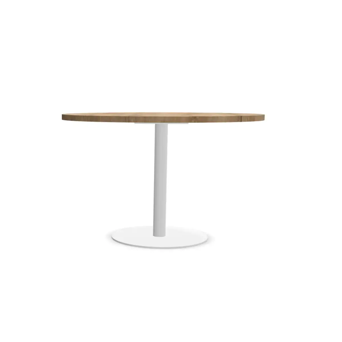 Ronde tafel diam 116 cm blad van geaderd eiken, witte tulpenvoet 