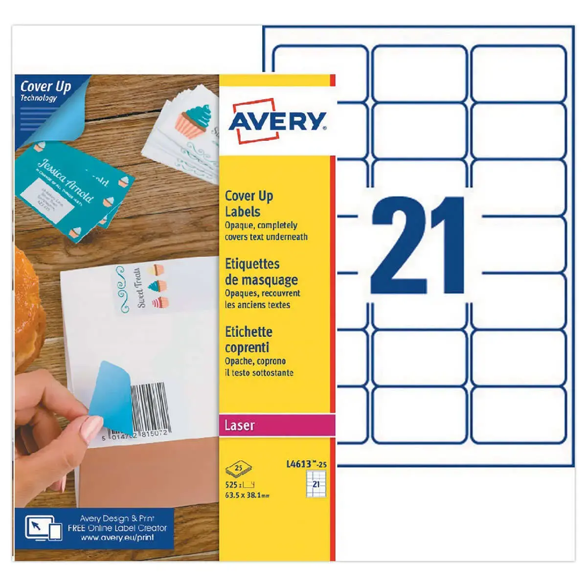 Laser maskering etiketten AVERY 63,5 x 38,1 mm 25 f x 21 etiketten