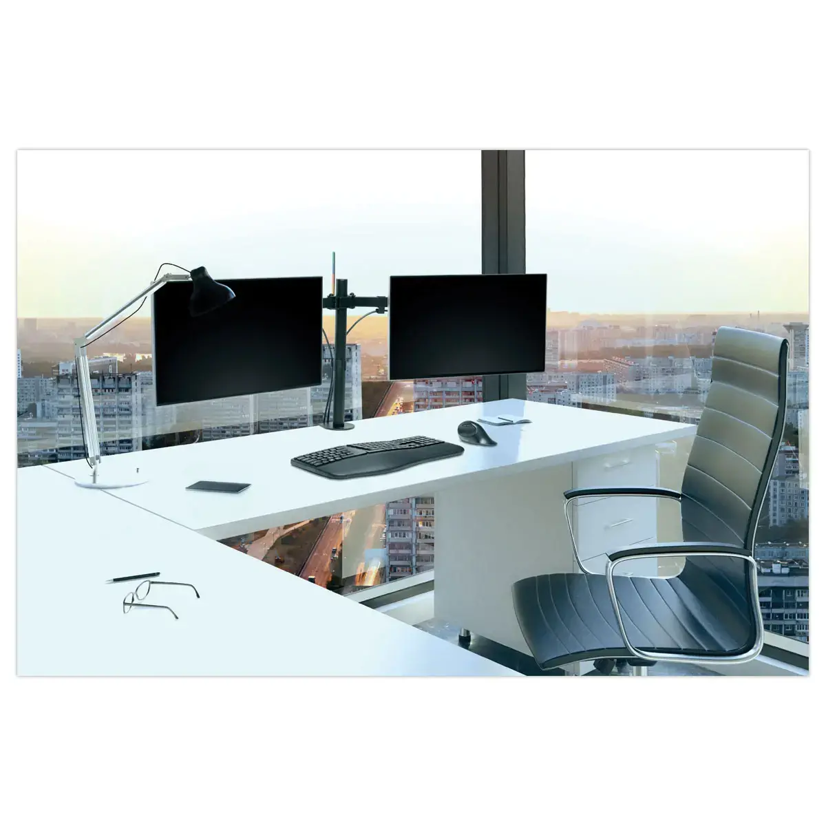 Speciale ruimtebesparende dubbele monitorarm SmartFit - KENSINGTON