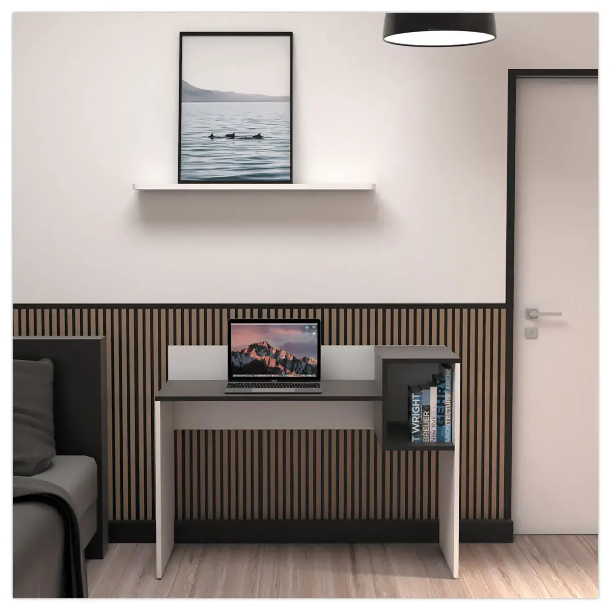 Bureau geschikt voor telewerk in melamine met niche - L 121 cm