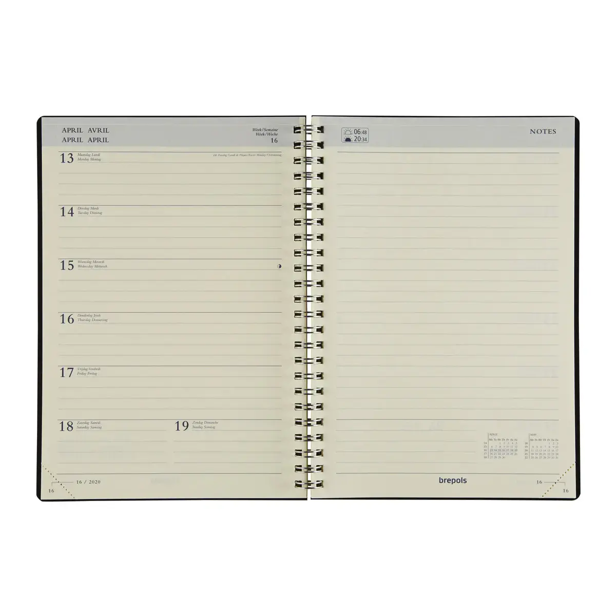 Weekagenda met spiraalbinding - Gelijnd - 14,8 x 21cm - Zwart - September tot december - BREPOLS