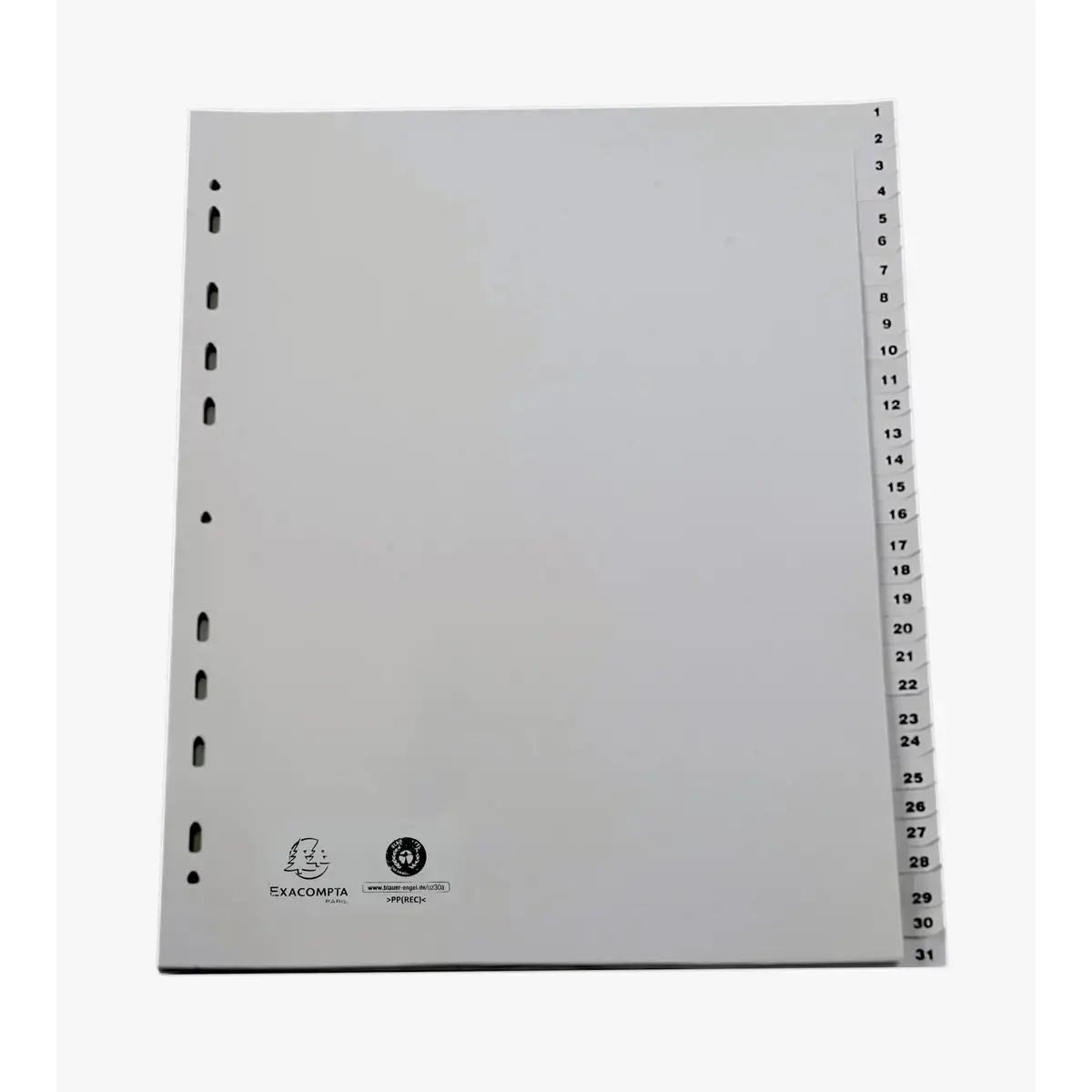 Set tabbladen A4+ gerecycleerd PP - 31 numerieke tabs 