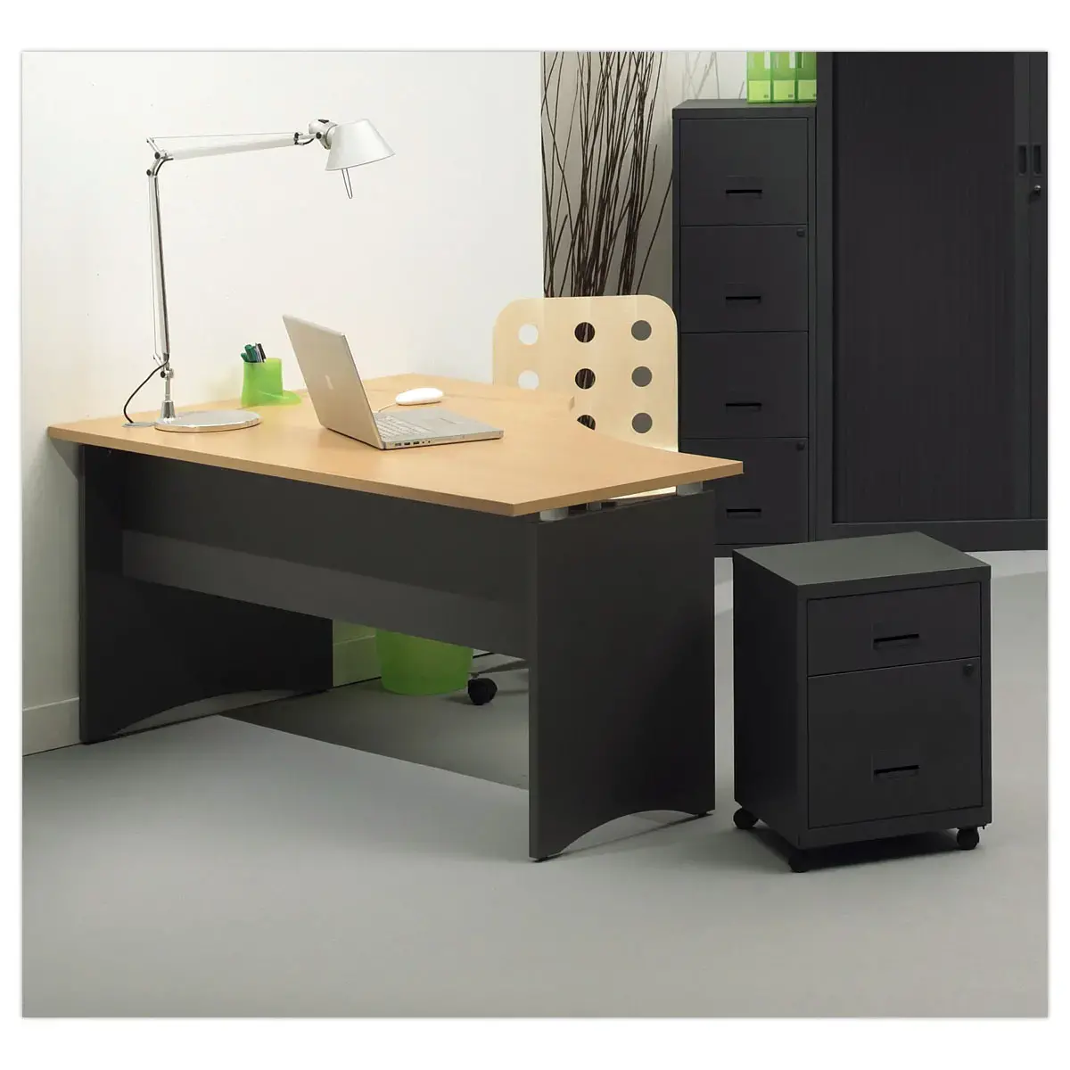 Mobiele metalen kast 2 lades antraciet