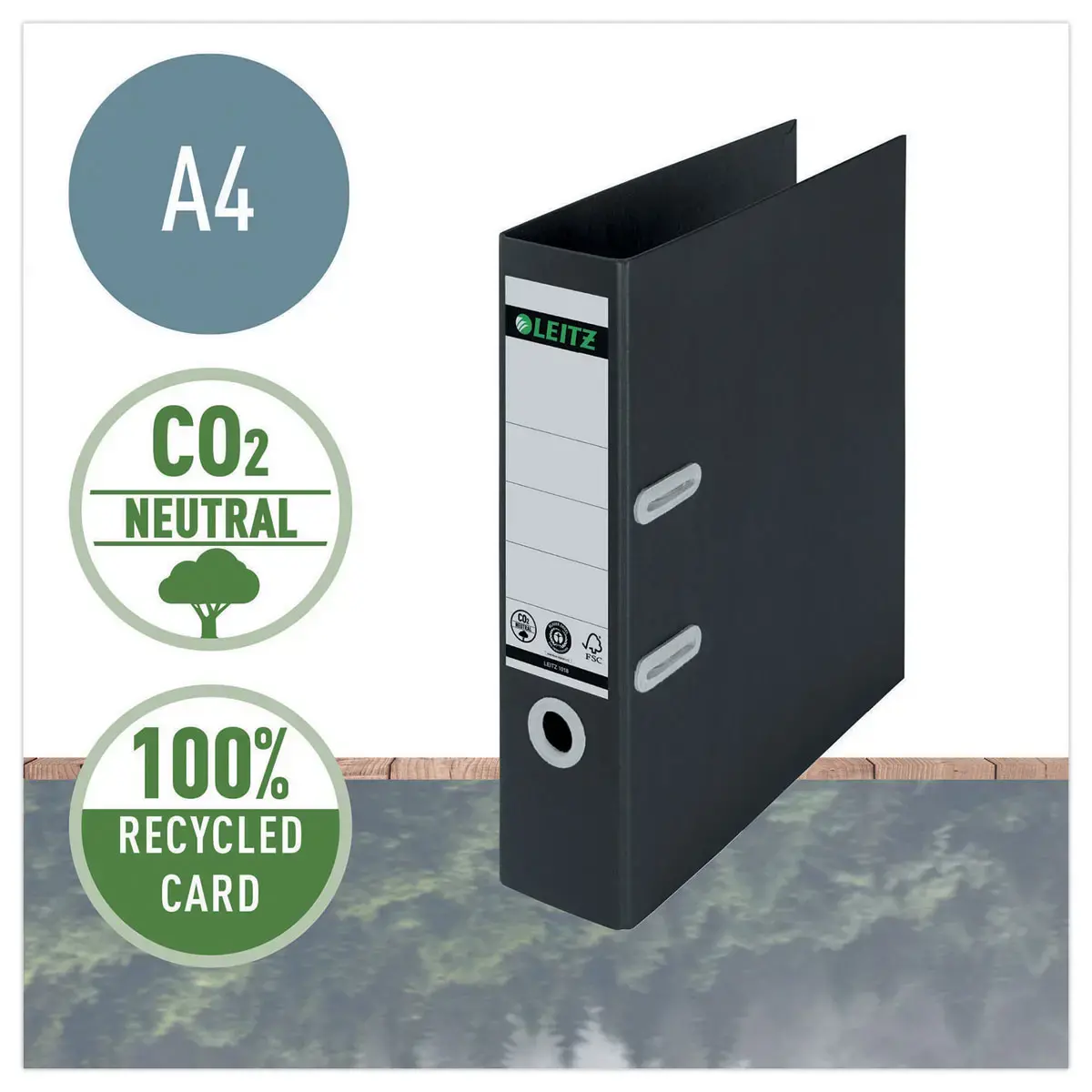 Ordner met hefboom 180&deg; gerecycleerd A4 - Rug 8 cm - Zwart - LEITZ 