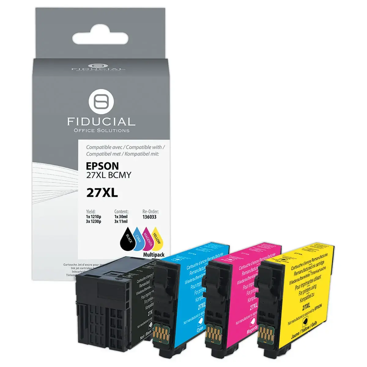 4 Pack cartridges Epson 27XL zwart en kleuren compatibel FIDUCIAL