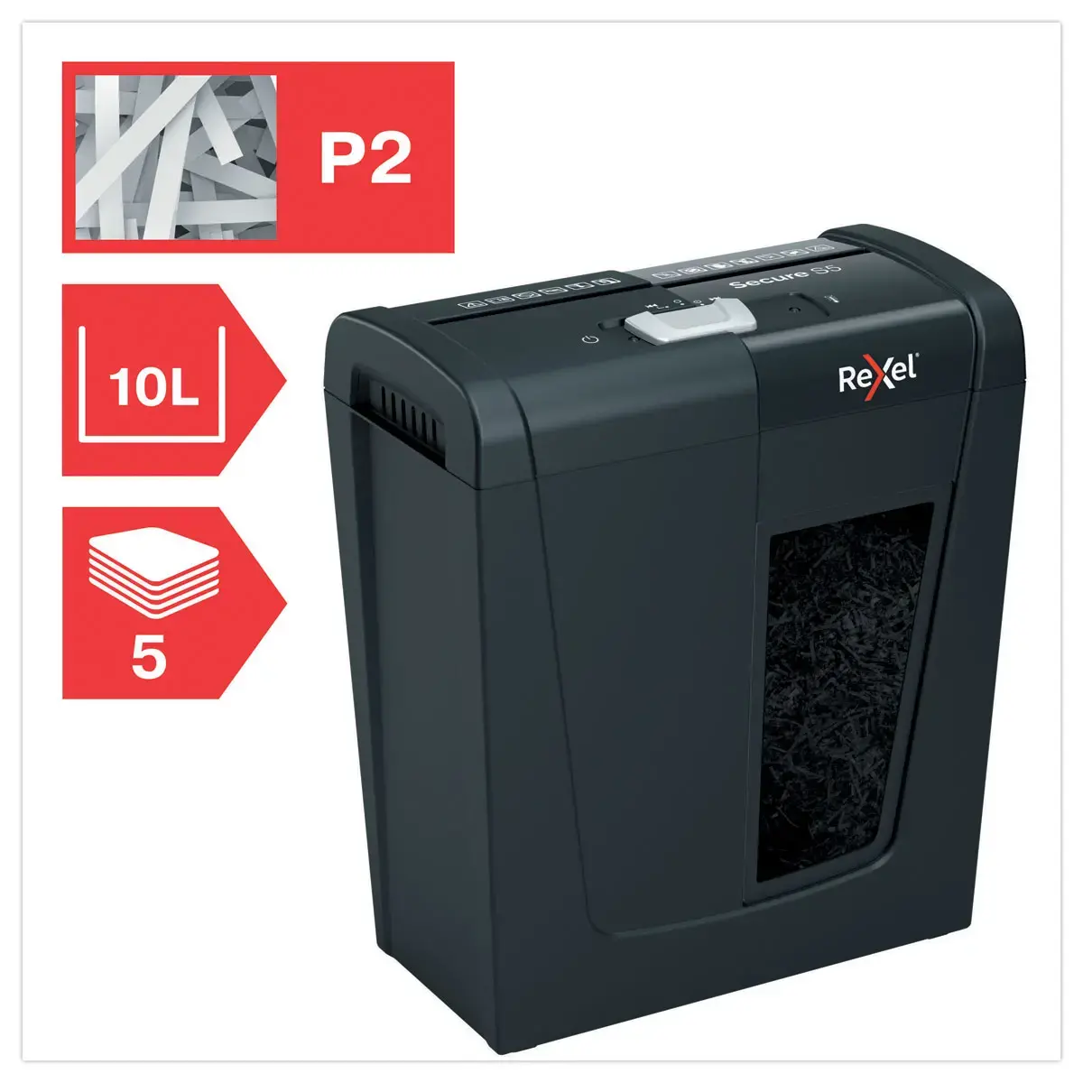 Papiervernietiger Rexel Secure S5 Rechte Snede - 75 vel - 10L - REXEL