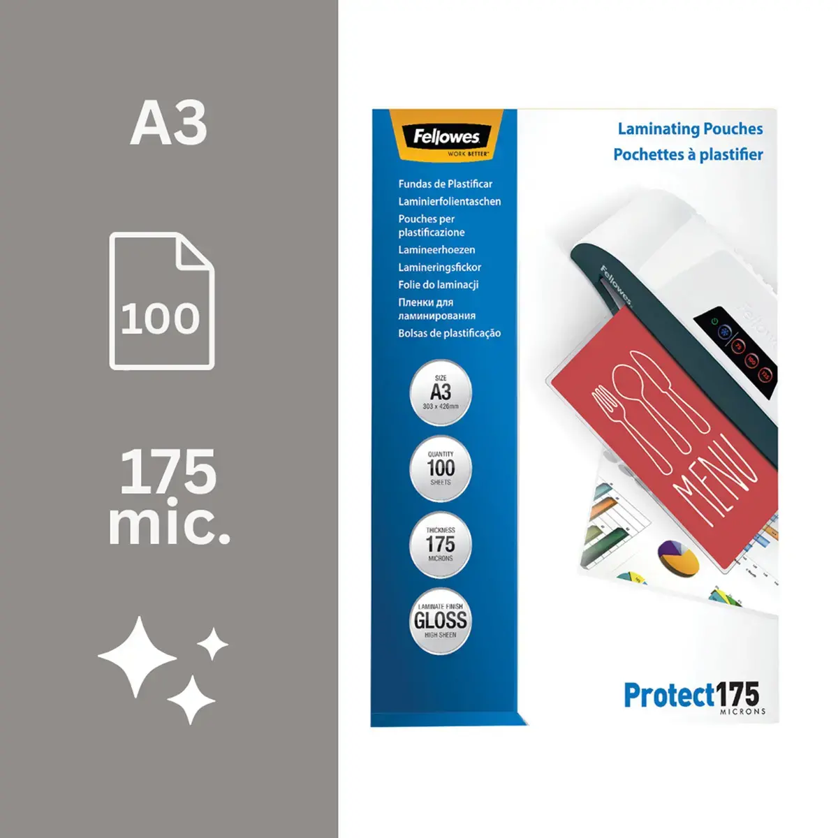 100 Standaardmapjes voor warm plastificerenA3 (29,7 x 42cm) - dikte 2x175µ