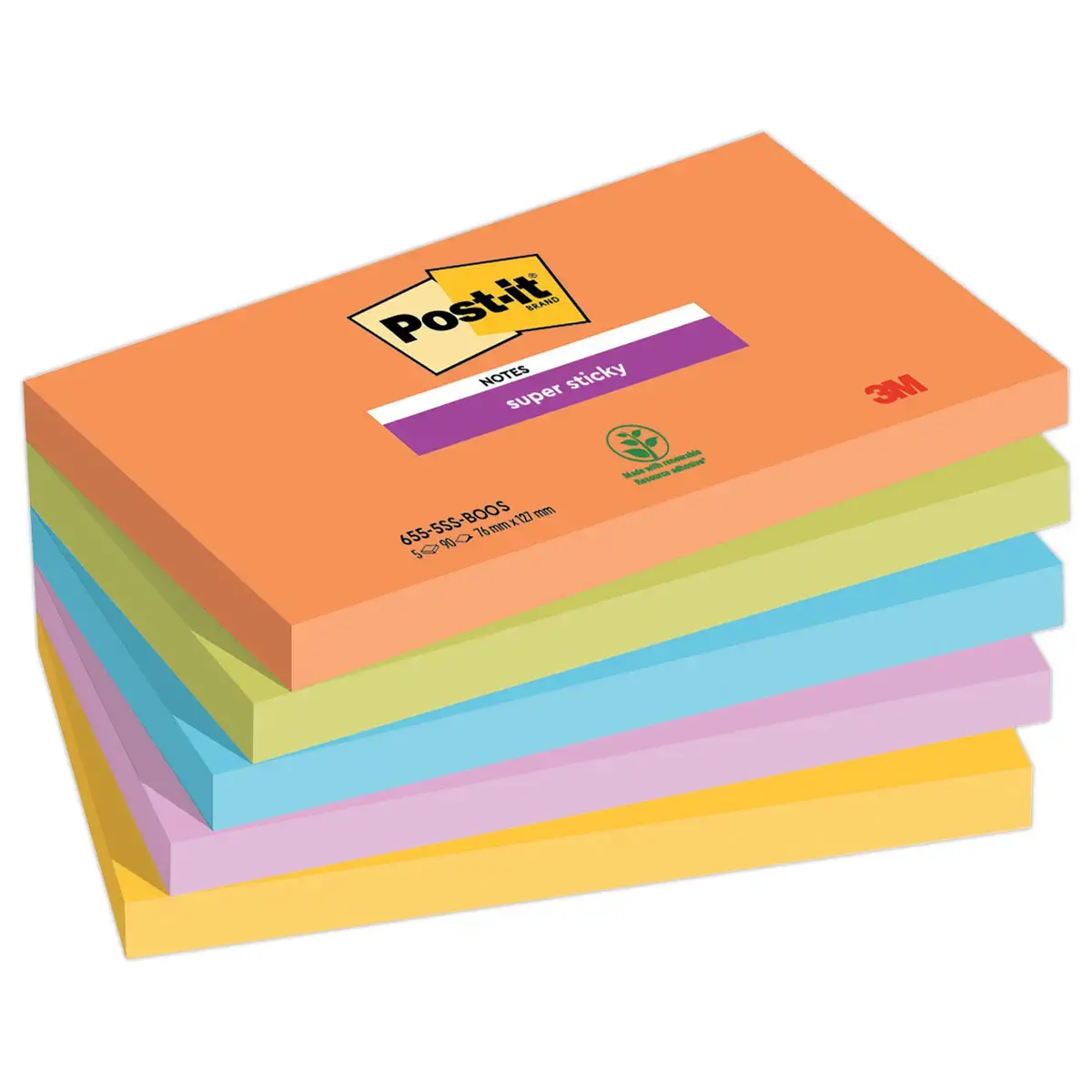 005 Super sticky memoblaadjes Collectie Boost - 76 x 127 mm - 90 blaadjes - POST-IT 