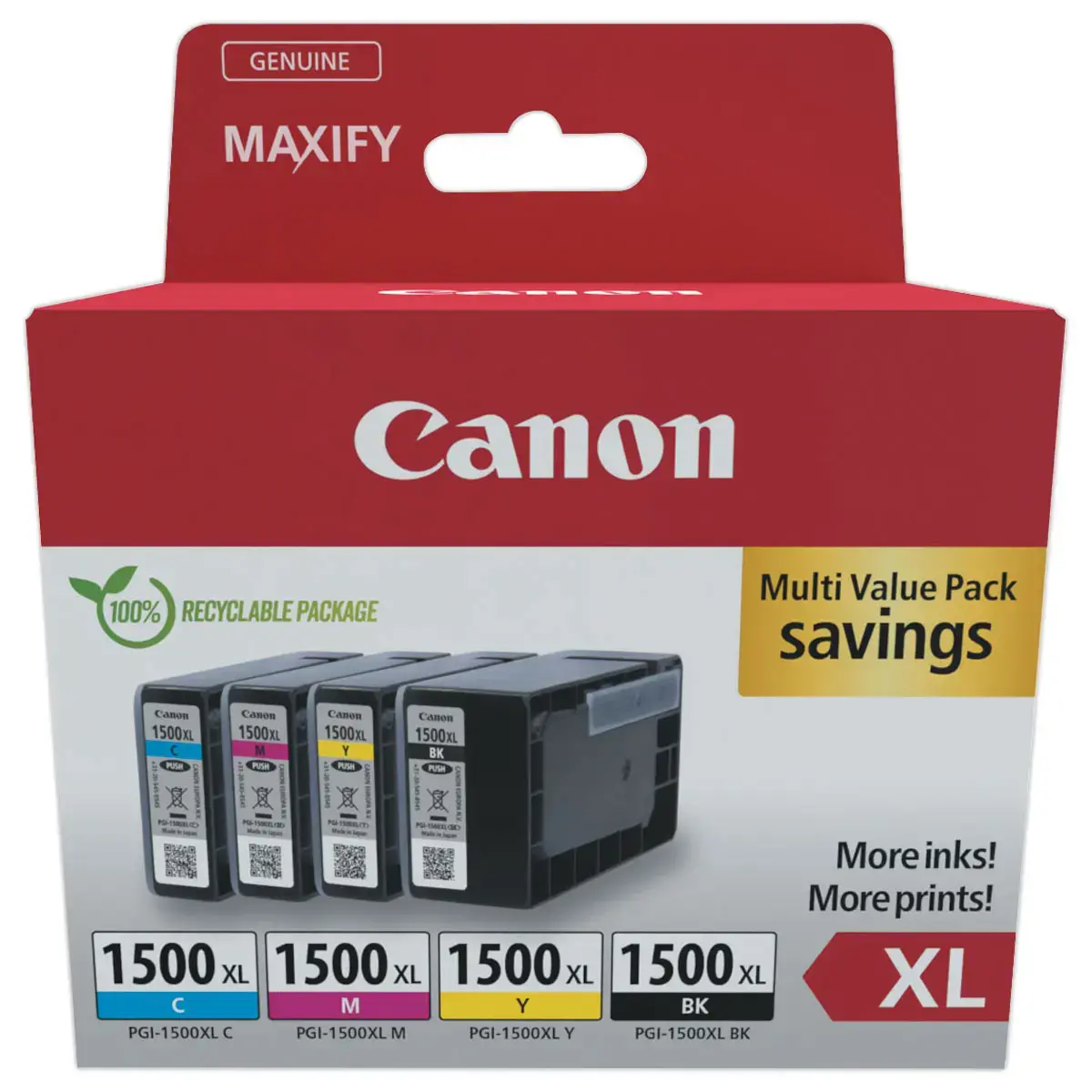 4 Pakket met CANON PGI-1500XL in zwart en kleuren
