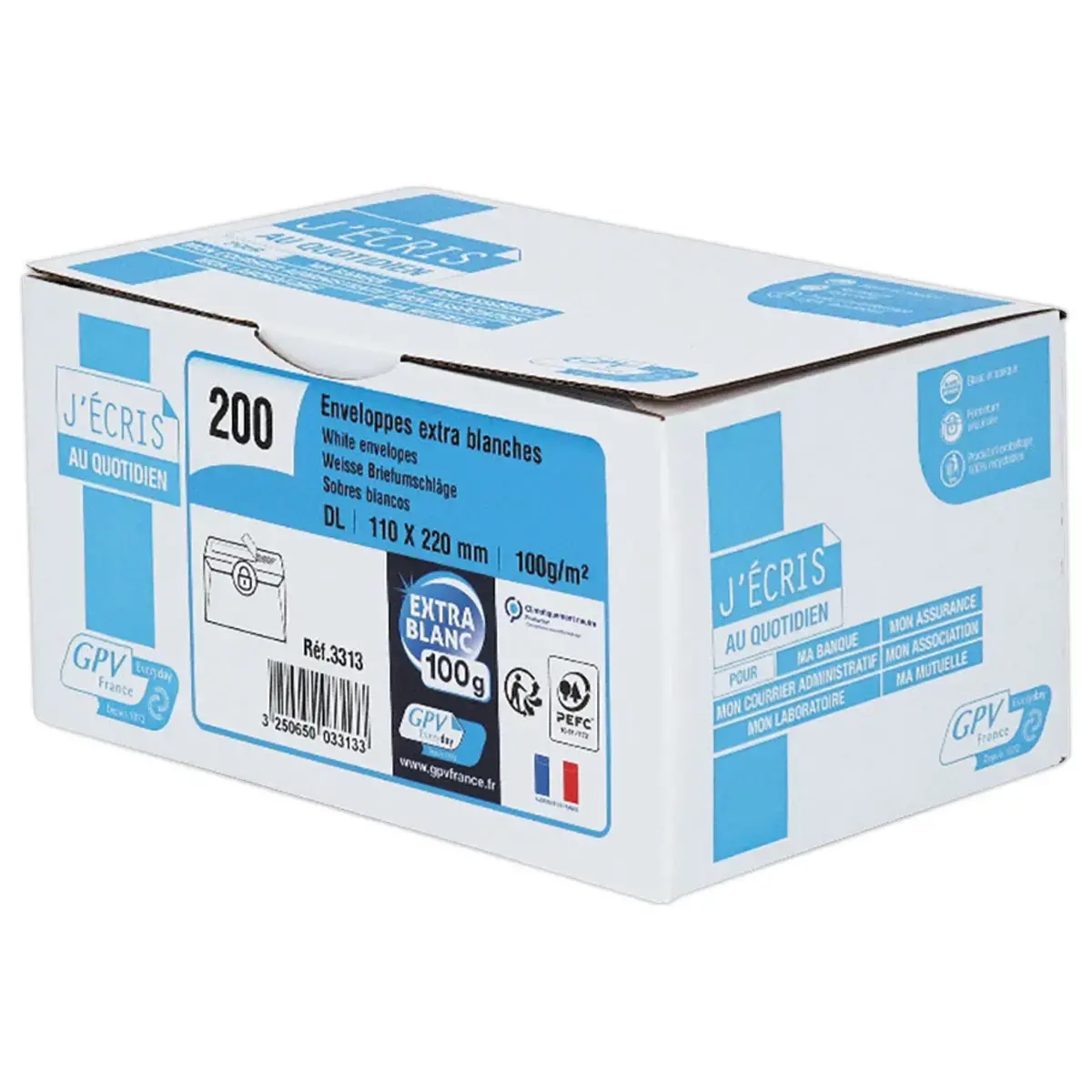 200  Extra witte enveloppen DL 110x220 100 g met beschermband 