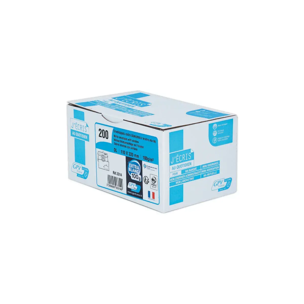 200 Extra witte enveloppen DL 110x220 100 g venster 45x100 beschermband
