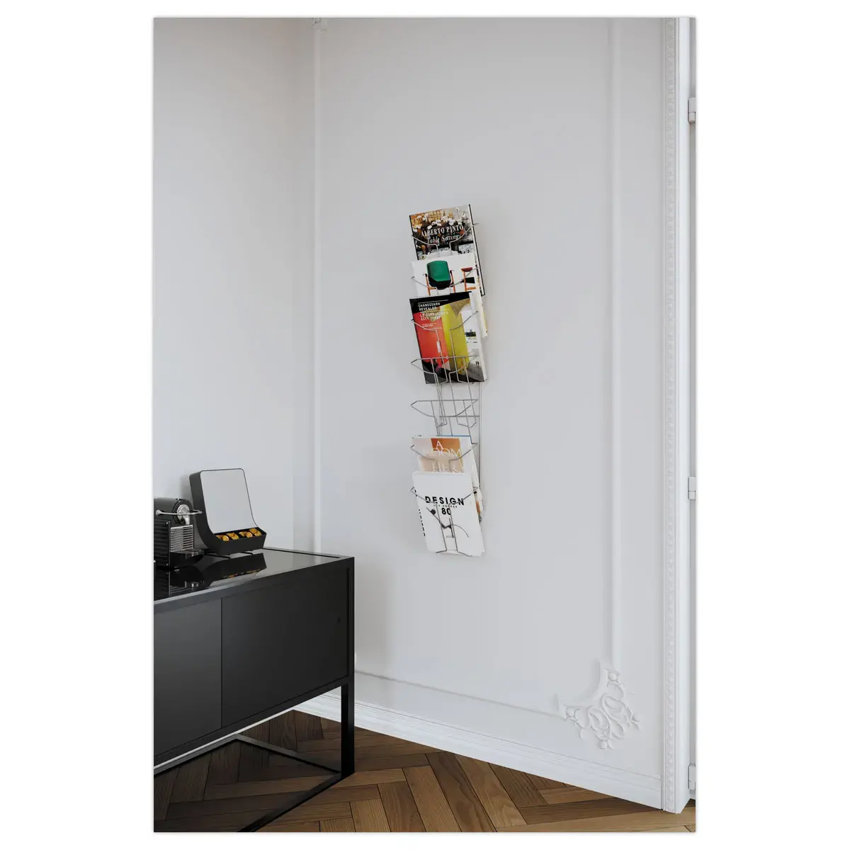 Wanddisplay van metalen draad met 7 compartimenten