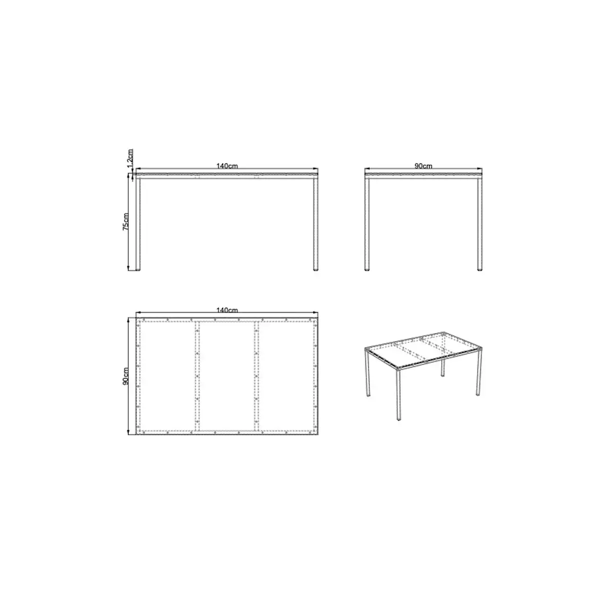 Rechthoekige tafel 140x90 cm MAHAUT decoreert FLOREAL gerecycled