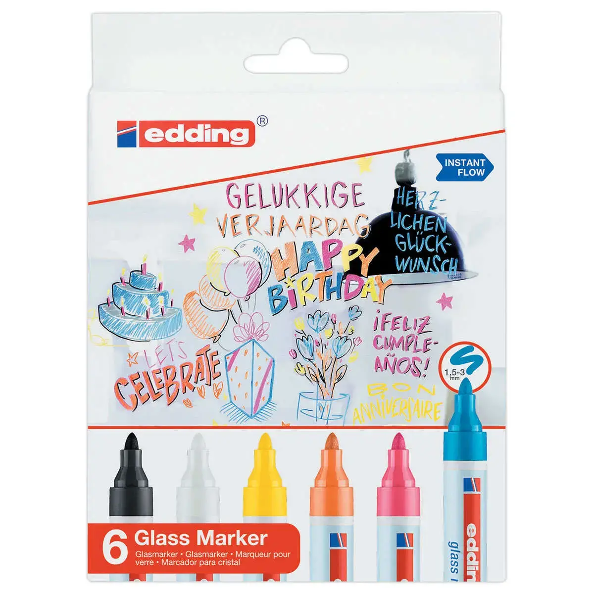 6 markers glasoppervlak EDDING 95 - uitwisbaar