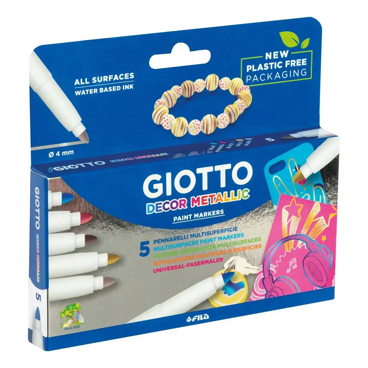 GIOTTO viltstift voor waterbasisdecoratie op meerdere ondergronden - assorti kleuren - set van 5