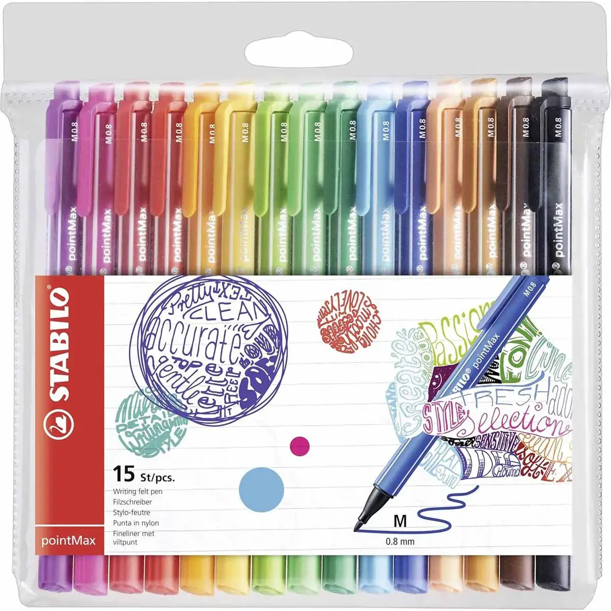 Stabilo pointMax viltstift - gemiddelde punt - assorti kleuren - set van 15 