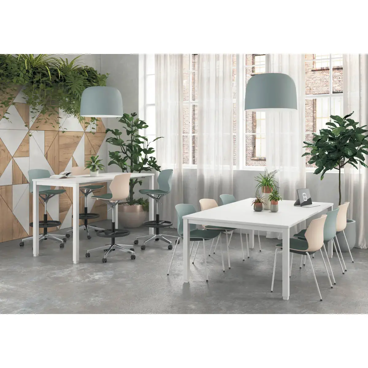 Rechthoekige hoge tafel 180 x 80 wit/wit 