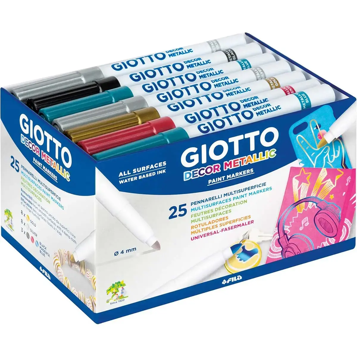 GIOTTO viltstift voor waterbasis decoratie op meerdere ondergronden - assorti kleuren - set van 25