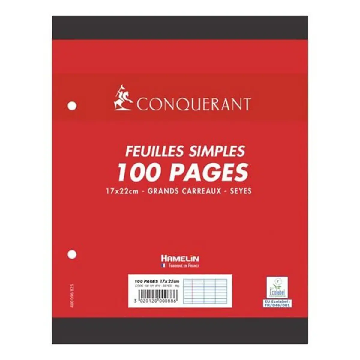Losse enkelvoudig geperforeerde blad CONQUERANT 17X22cm - Séyès 90g - pak van 200
