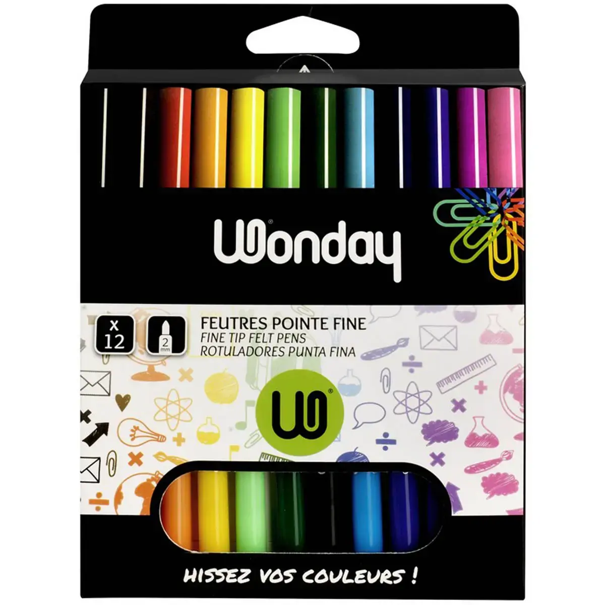 WONDAY kleurstiften met fijne punt - uitwasbare inkt - assorti kleuren - set van 12