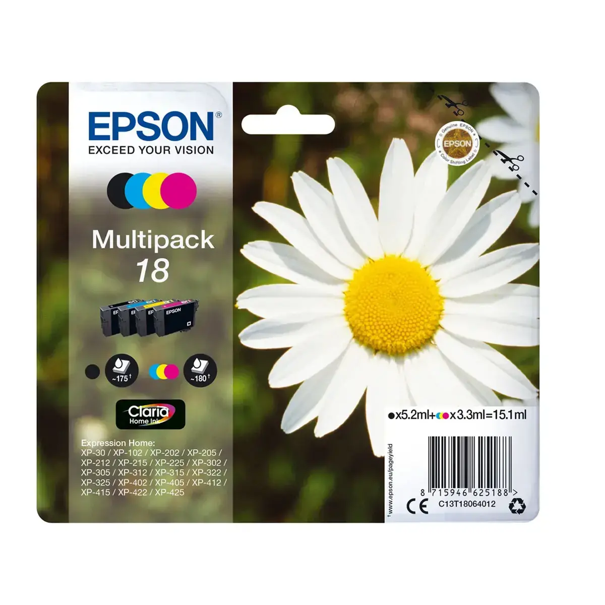 4  CARTOUCHE EPSON 18 N.C.J.M MULTIPACK Madeliefje 