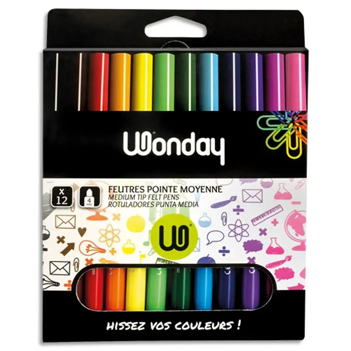 WONDAY kleurstiften met middelpunt - uitwasbare inkt - assorti kleuren - set van 12